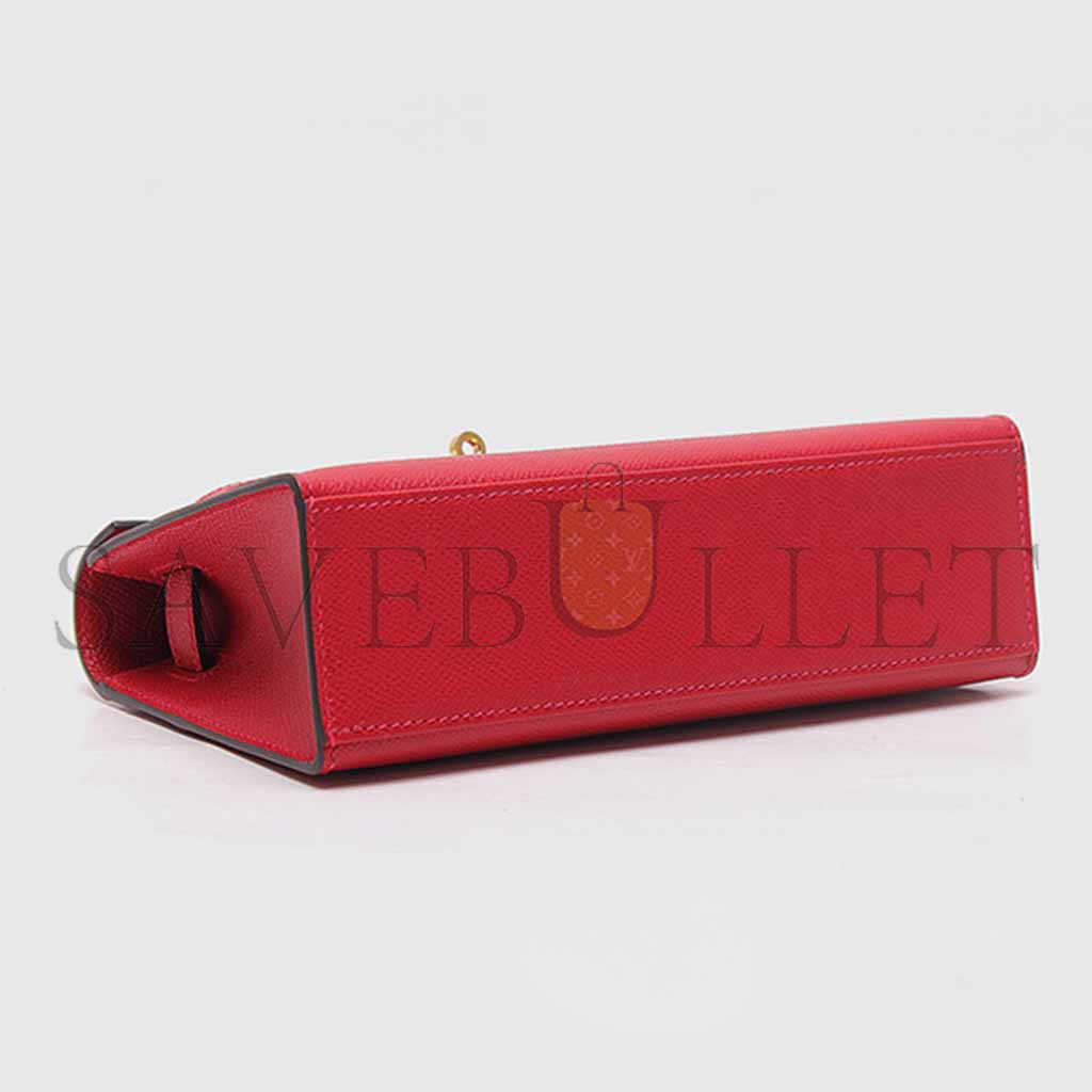 HERMES KELLY POCHETTE 22CM WITH CASAQUE RED (22*14*7cm) 